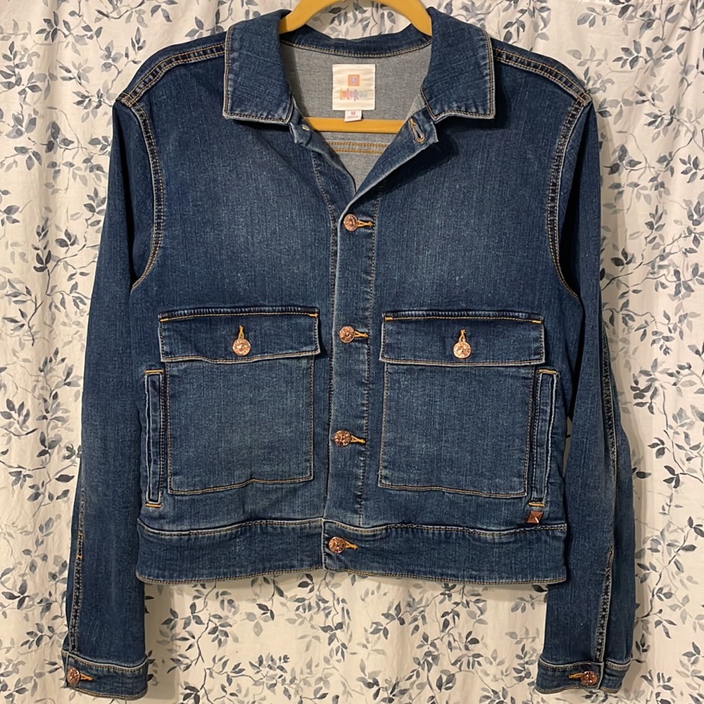 LuLaRoe Harvey Denim Jacket Rose Gold Size M EUC